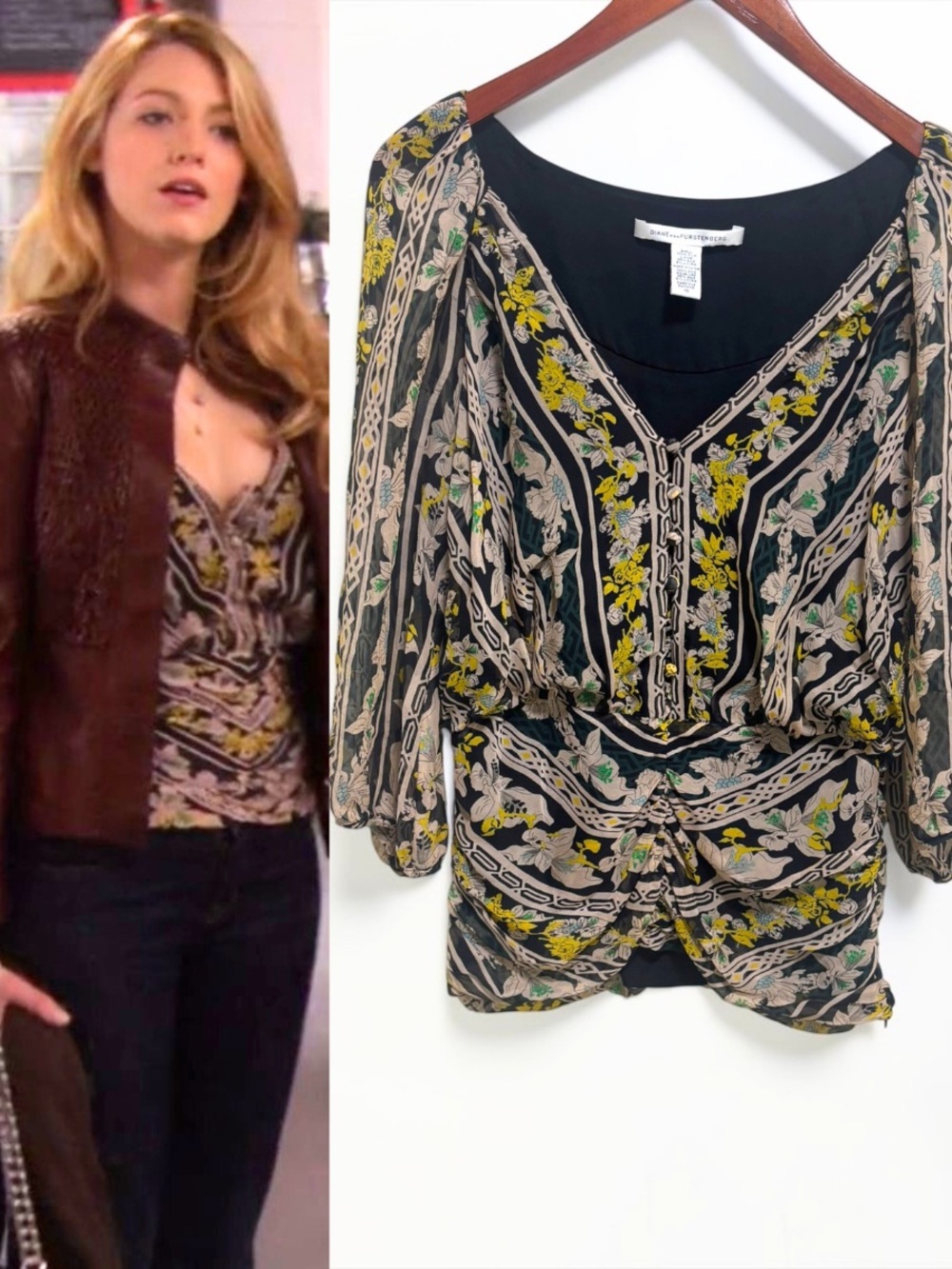 Silk Floral Blouse ASO Serena Van Der Woodsen Gossip Girl TV Boho Y2K Size 10